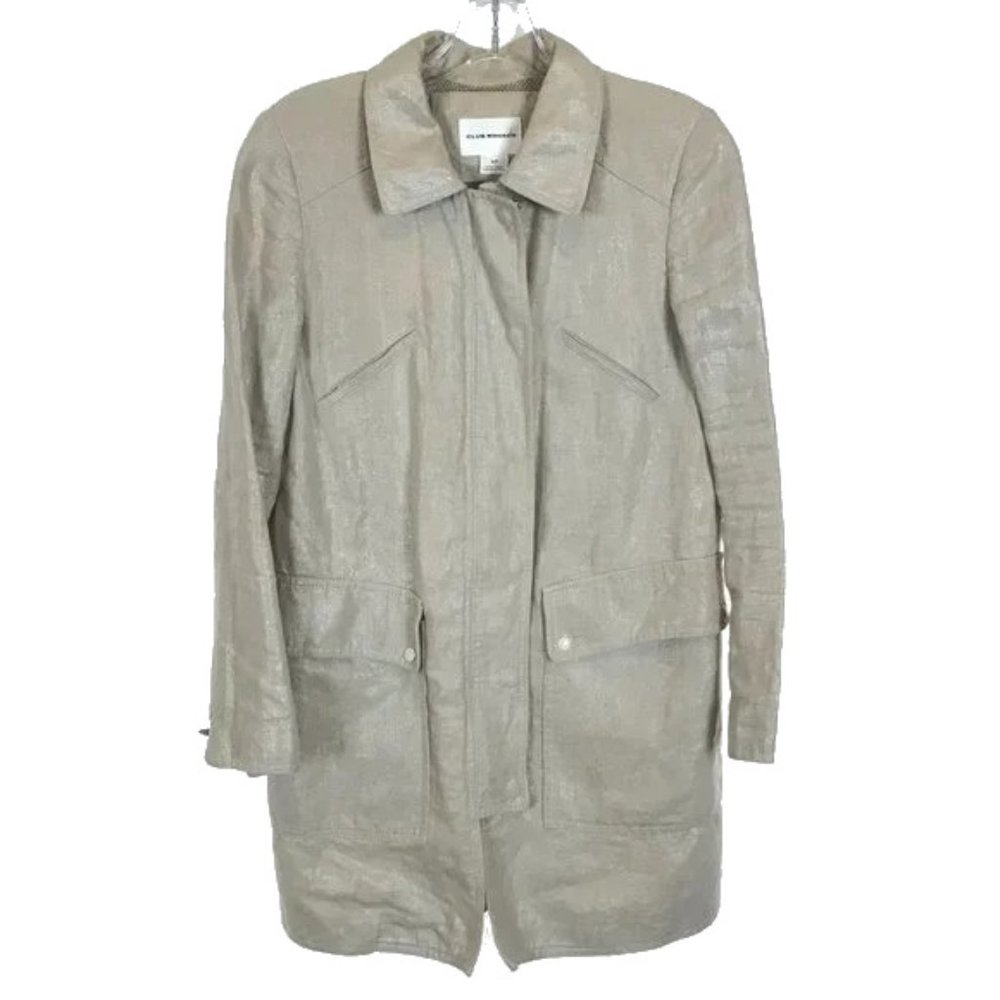 Womens Size Small Club Monaco Metallic Coated Pure Linen Multi-Pocket Jacket